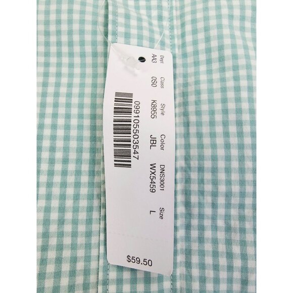 J. Crew Slim Untucked Stretch Short Size Large Green White Check Button Down NWT - Picture 6 of 10